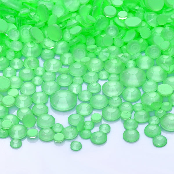 Mixed Sizes Neon Apple Green Glass Flat Back Rhinestones For Nail Art WholesaleRhinestone