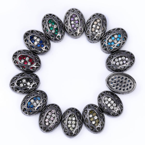 Oval Shape Hematite Plated High-Quality Sew-on Alloy Charms Inlaid Cubic Zirconia WholesaleRhinestone