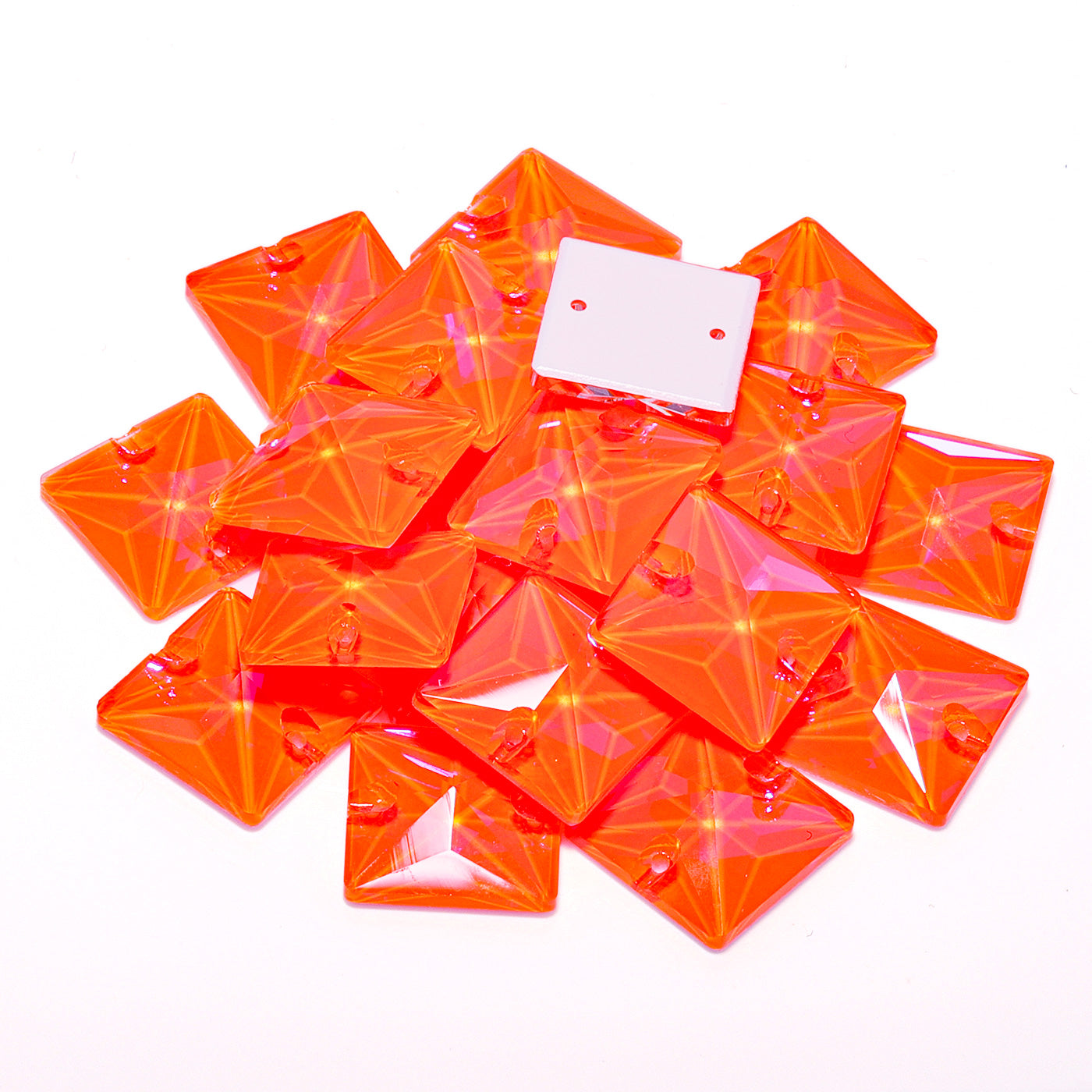 Electric Neon Orange Yellow Square Shape High Quality Glass Sew-on Rhinestones