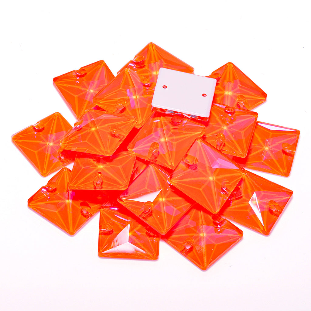 Electric Neon Orange Yellow Square Shape High Quality Glass Sew-on Rhinestones WholesaleRhinestone