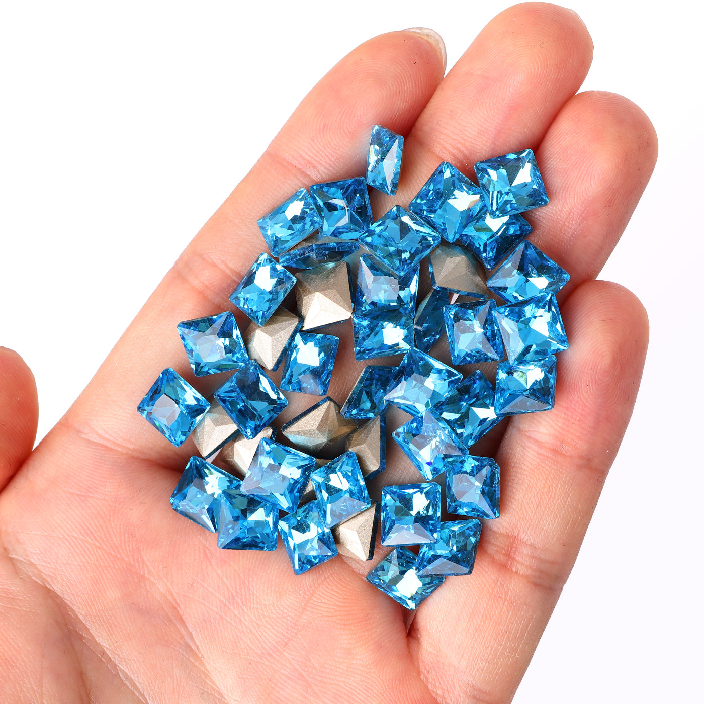 Aquamarine Princess Square Shape Pointed Back Fancy Rhinestones Второстепенное изображение товара