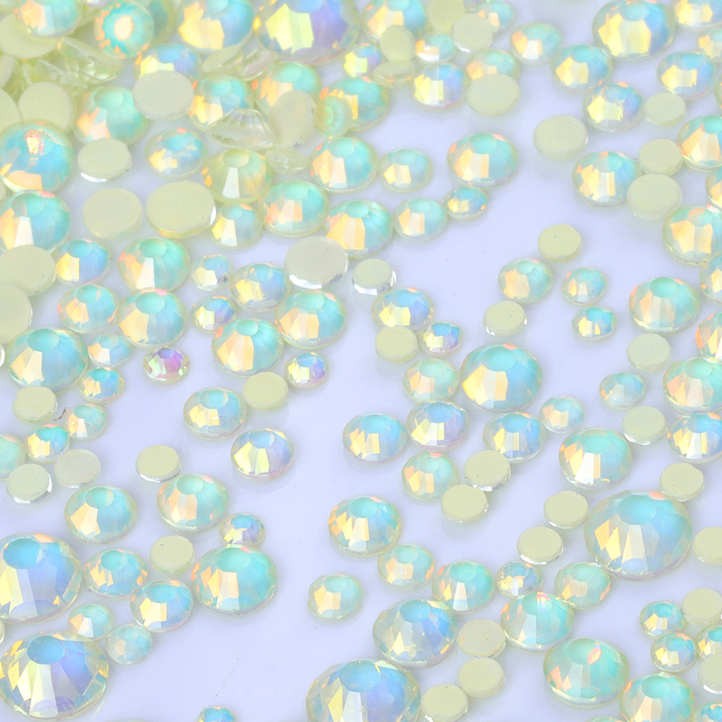 Mixed Sizes Mocha Opal Lt Yellow Glass Flat Back Rhinestones For Nail Art WholesaleRhinestone