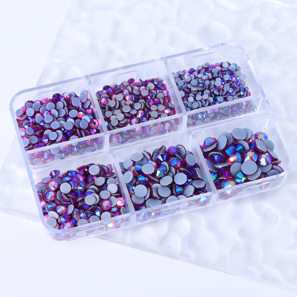 Mixed Sizes 6 Grid Box Fuchsia AB Glass HotFix Rhinestones For Clothing DIY Secondary image