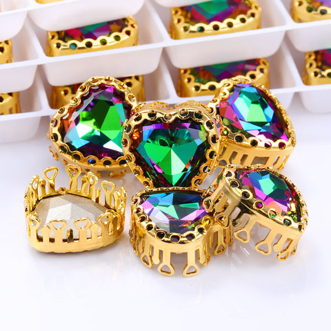Volcano Maxi Heart Shape High-Quality Glass Sew-on Nest Hollow Claw Rhinestones