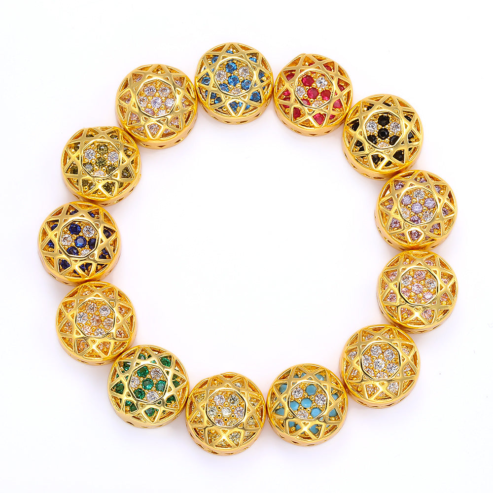 Round Shape Golden Plated High-Quality Sew-on Alloy Charms Inlaid Cubic Zirconia WholesaleRhinestone