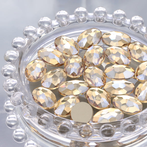 Golden Shadow Oval Shape High Quality Glass Beveled Flat Back Rhinestones WholesaleRhinestone