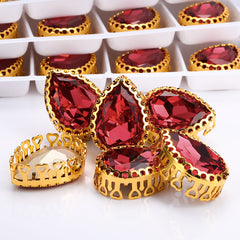 Rose Drop Shape High-Quality Glass Sew-on Nest Hollow Claw Rhinestones