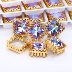 Vitrail Light Princess Square Shape高品質のガラス縫製巣の中空の爪Rhinestones