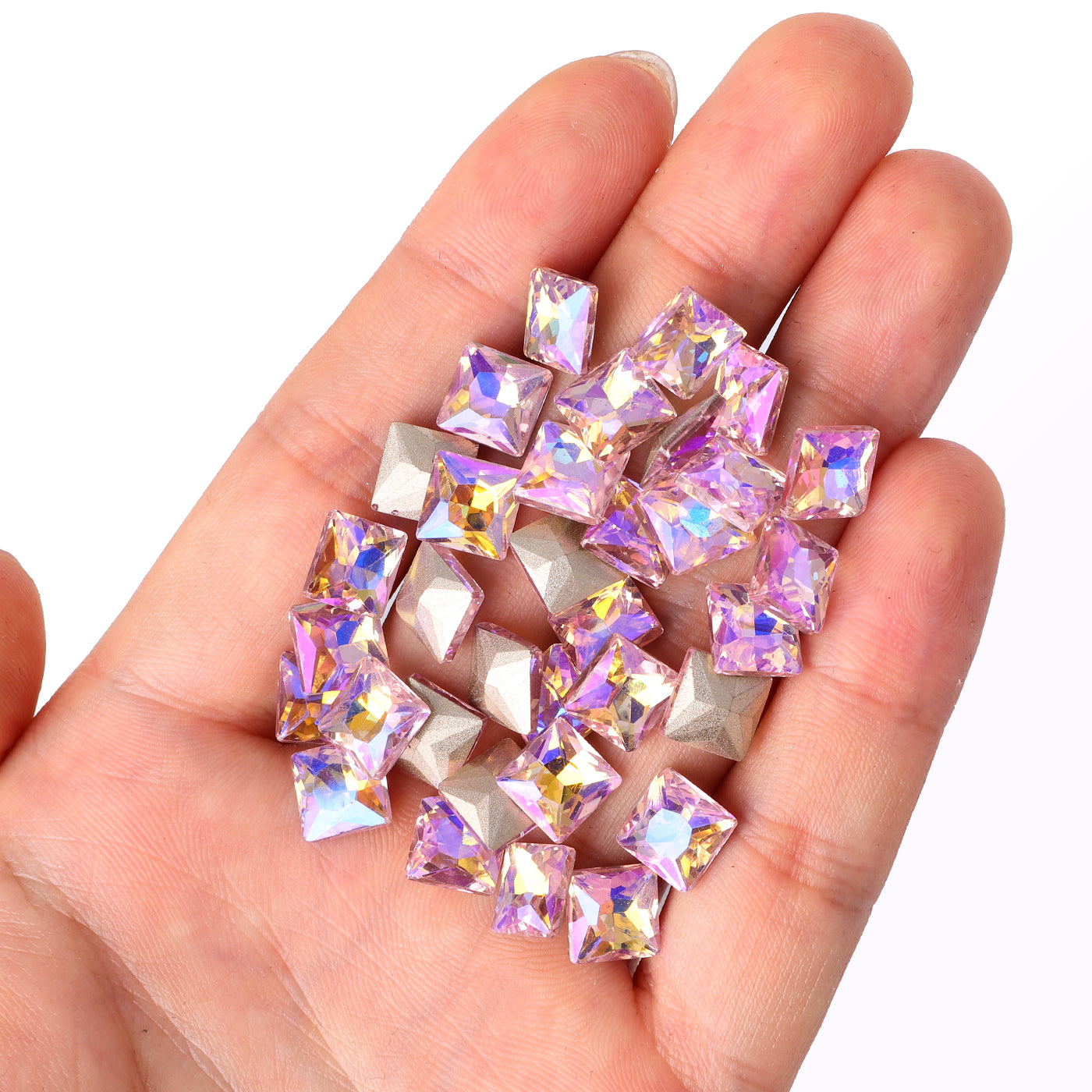 Pink AB Princess Square Shape Pointed Back Fancy Rhinestones Secondary image
