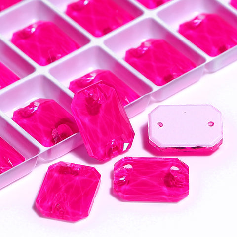 Electric Neon Fuchsia Octagon Shape High Quality Glass Sew-on Rhinestones Secondary image