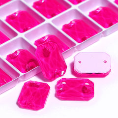 Electric Neon Fuchsia Octagon Shape High Quality Glass Sew-on Rhinestones