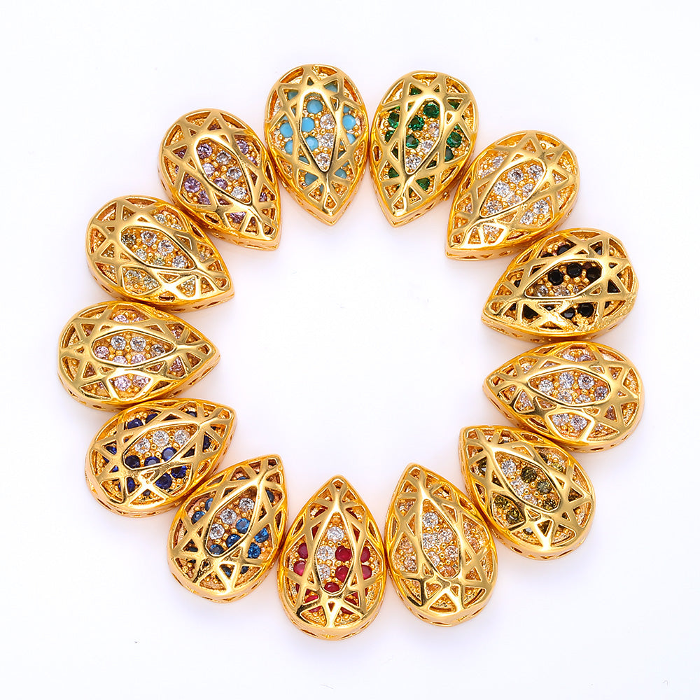 Drop Shape Golden Plated High-Quality Sew-on Alloy Charms Inlaid Cubic Zirconia