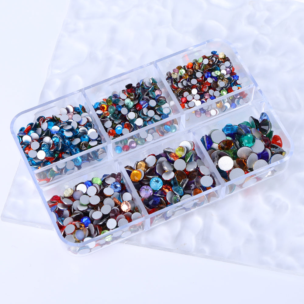 Mixed Sizes and Colors 6 Grid Box Glass FlatBack Rhinestones For Nail Art  Silver Back Secondary image