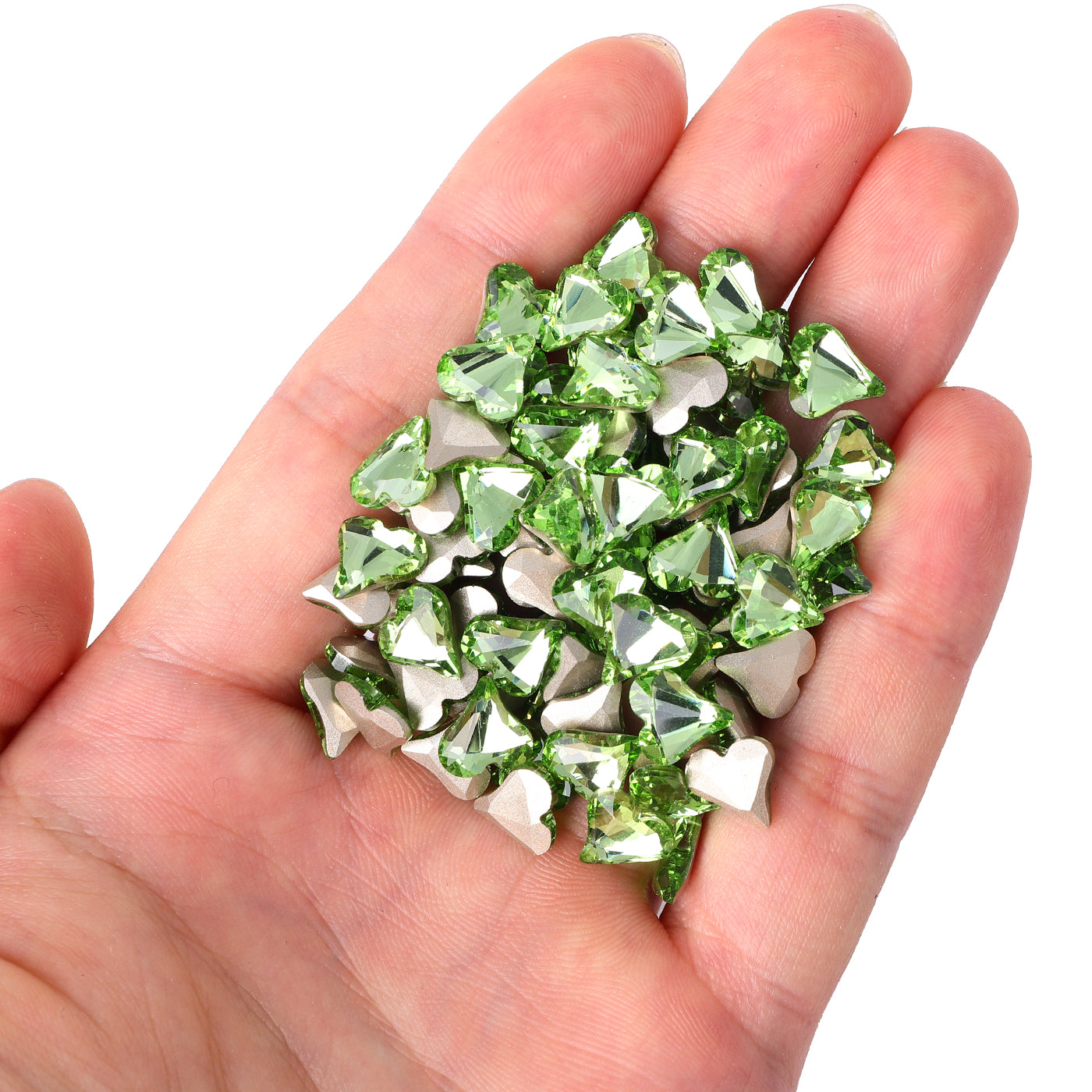 Sweet Heart Shape Apple Green Glass Pointed Back Fancy Rhinestones Secondary image