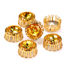 Light Topaz Gemstone Flower Round Shape High-Quality Glass Sew-on Nest Hollow Claw Rhinestones