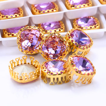 Violet Cushion Square Shape High-Quality Glass Sew-on Nest Hollow Claw Rhinestones WholesaleRhinestone