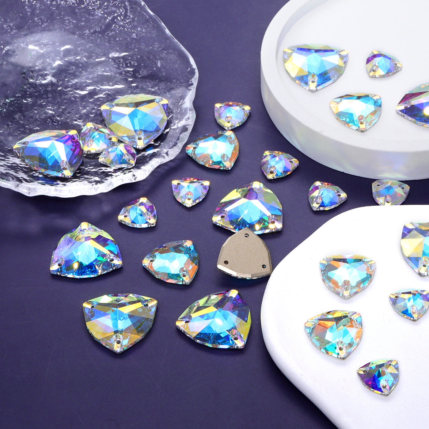 Mixed Sizes Crystal AB Trilliant Shape High Quality Glass Sew-on Rhinestones