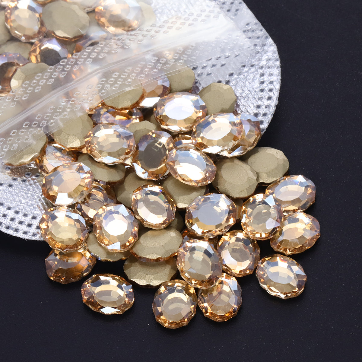 Champagne Magic Mirror Shape Pointed Back Fancy Rhinestones For Nail Art