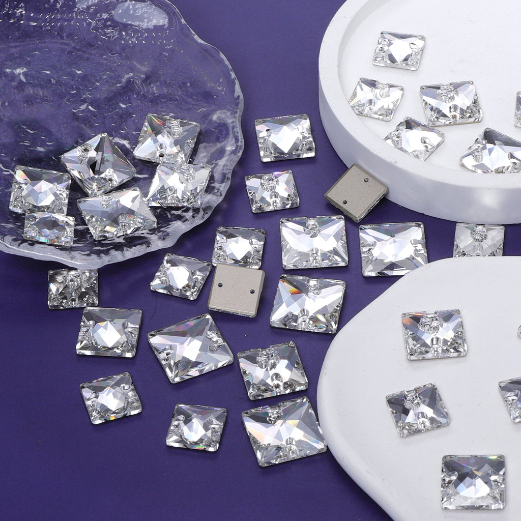 Mixed Sizes Crystal Square Shape High Quality Glass Sew-on Rhinestones