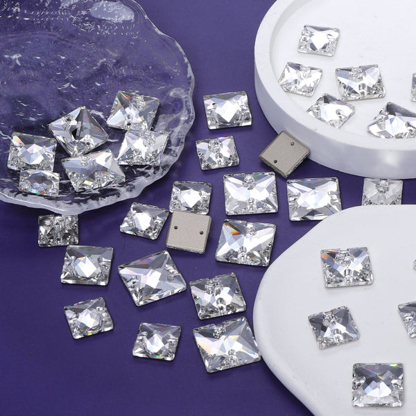 Mixed Sizes Crystal Square Shape High Quality Glass Sew-on Rhinestones