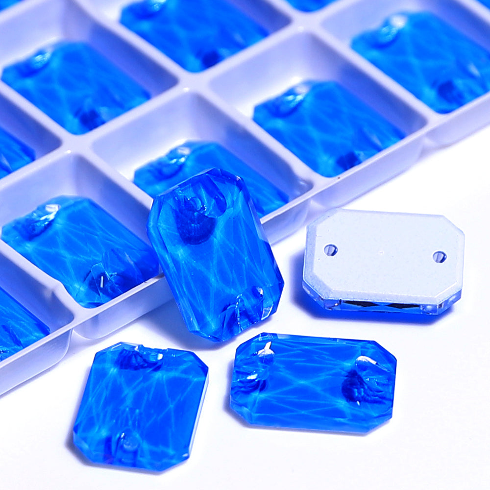 Electric Neon Blue Octagon Shape High Quality Glass Sew-on Rhinestones WholesaleRhinestone