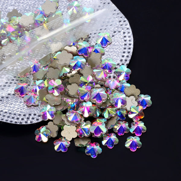 5 feuilles de fleur de prune fleur cristal Ab dos plat et strass de fantaisie