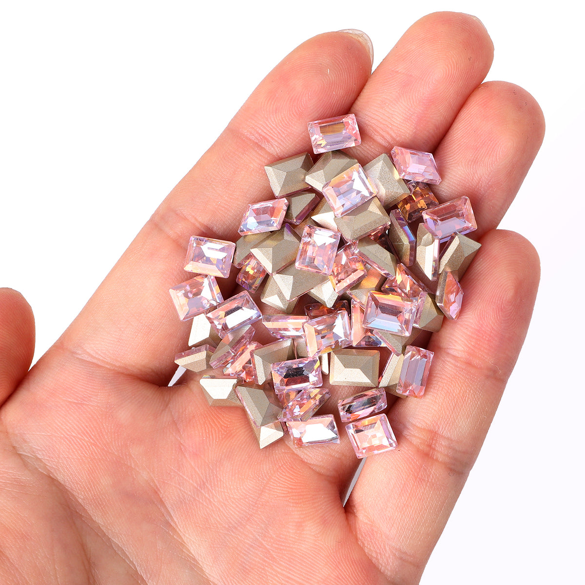 Cognac Pink Rectangle Shape Glass Pointed Back Fancy Rhinestones WholesaleRhinestone
