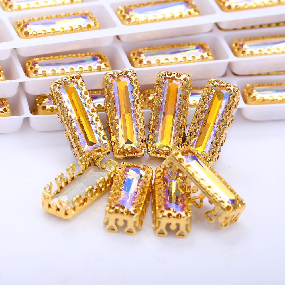 Paradise Shine Princess Baguette Shape High-Quality Glass Sew-on Nest Hollow Claw Rhinestones