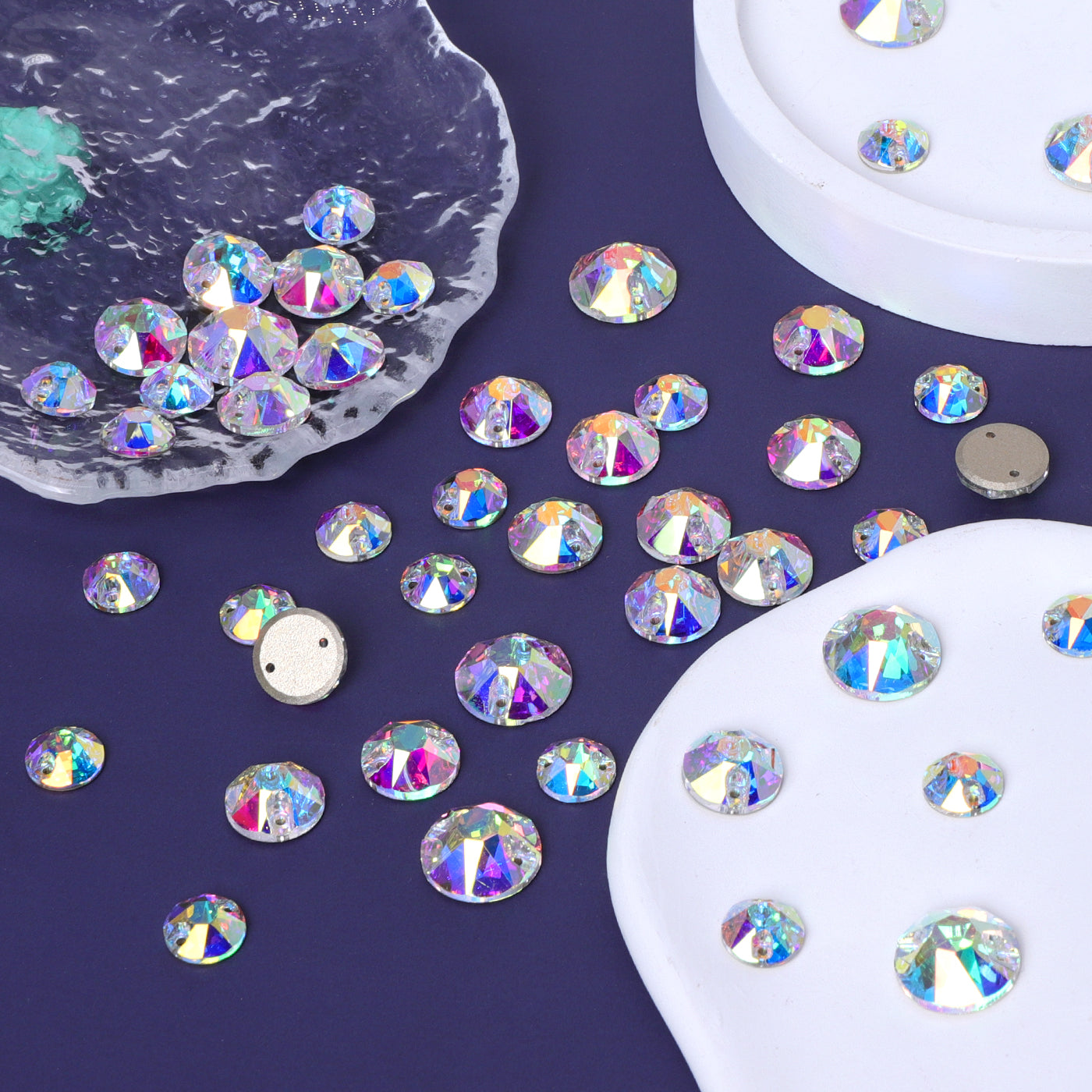 Glass Rhinestone Sizes Mixed Sizes Crystal AB XIRIUS Round Shape High Quality Glass Sew-on Rh ...