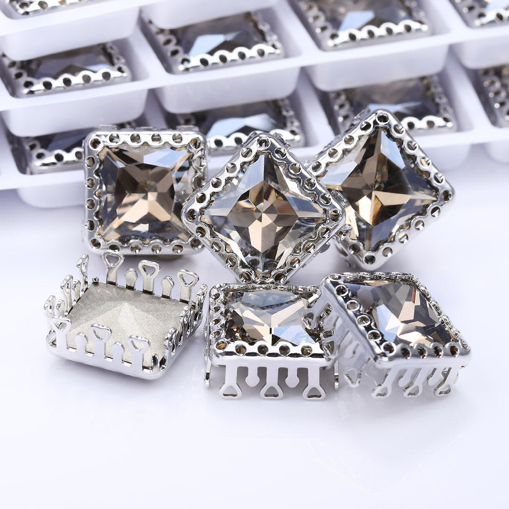 Satin Princess Square Shape High-Quality Glass Sew-on Nest Hollow Claw Rhinestones WholesaleRhinestone