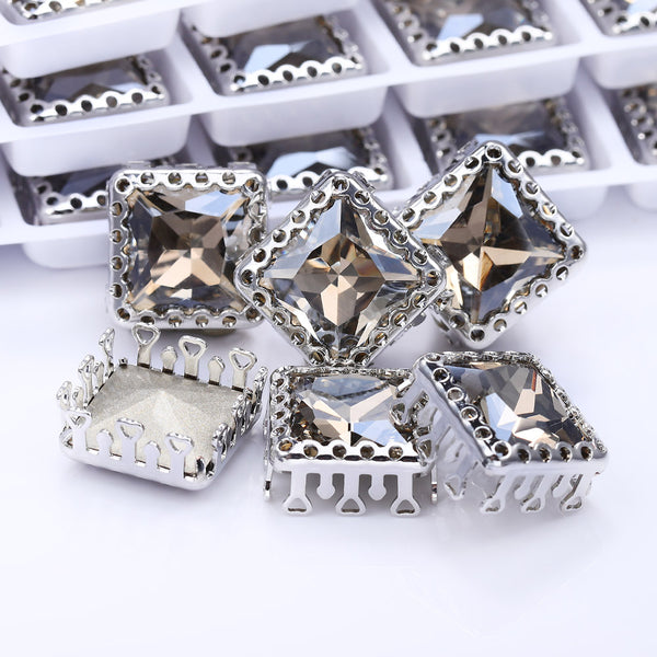 Satin Princess Square Shape High-Quality Glass Sew-on Nest Hollow Claw Rhinestones WholesaleRhinestone