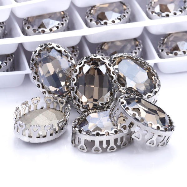 Satin Oval Shape High-Quality Glass Sew-on Nest Hollow Claw Rhinestones WholesaleRhinestone