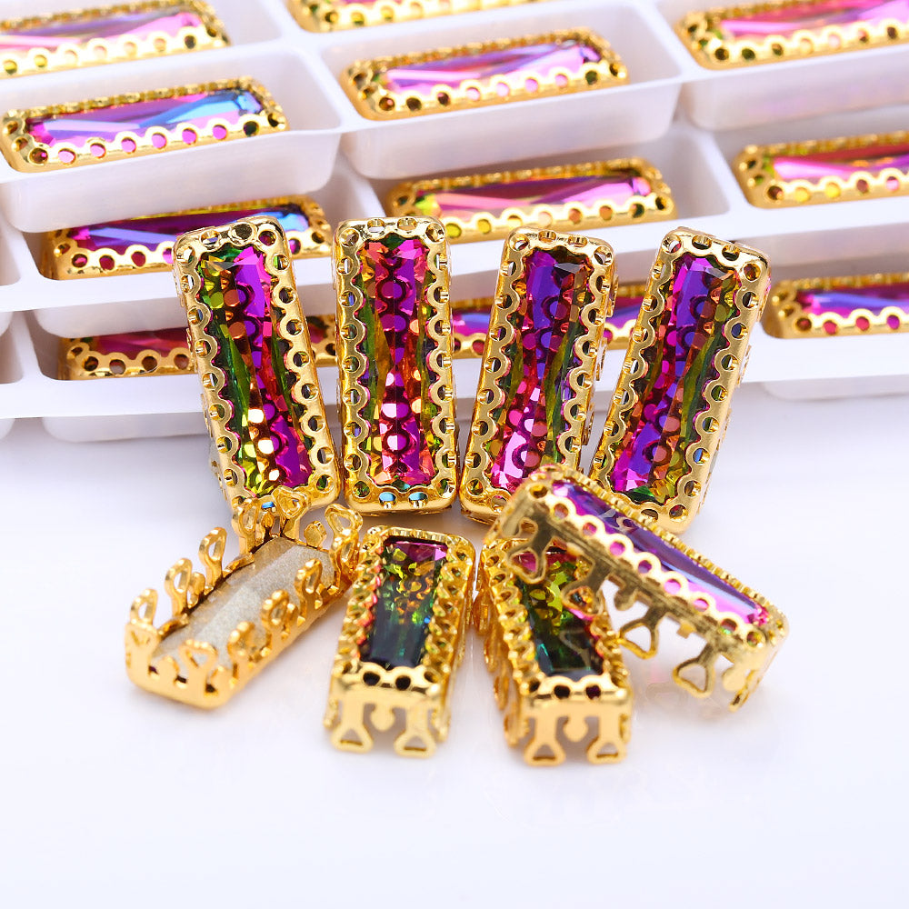 Volcano Princess Baguette Shape High-Quality Glass Sew-on Nest Hollow Claw Rhinestones