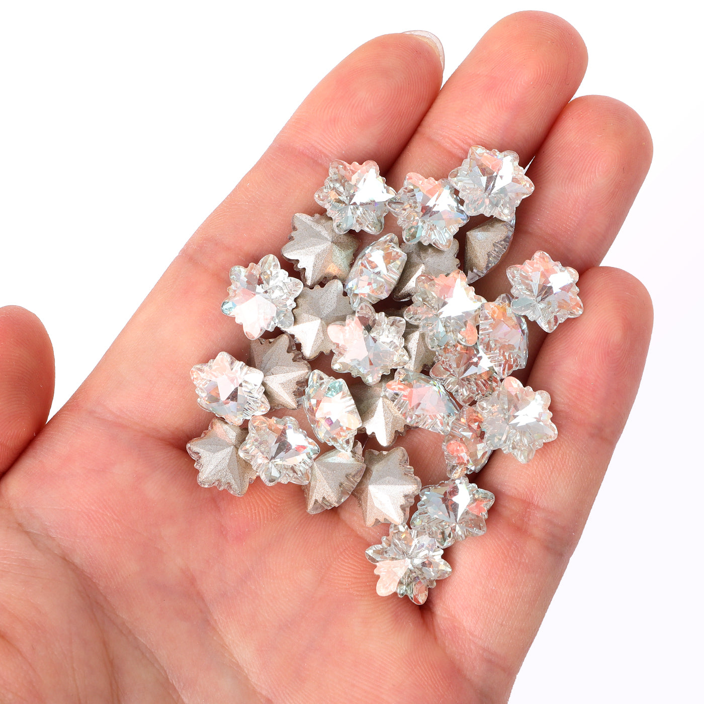 Cognac White Snowflake Shape Glass Pointed Back Fancy Rhinestones