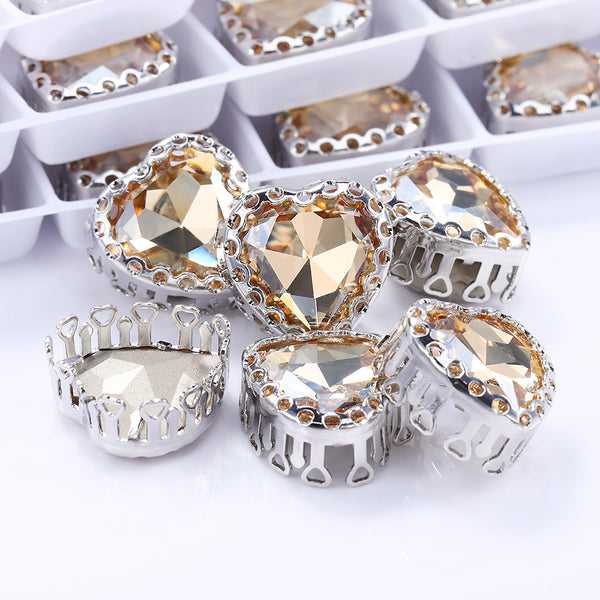 Golden Shadow Maxi Heart Shape High-Quality Glass Sew-on Nest Hollow Claw Rhinestones WholesaleRhinestone