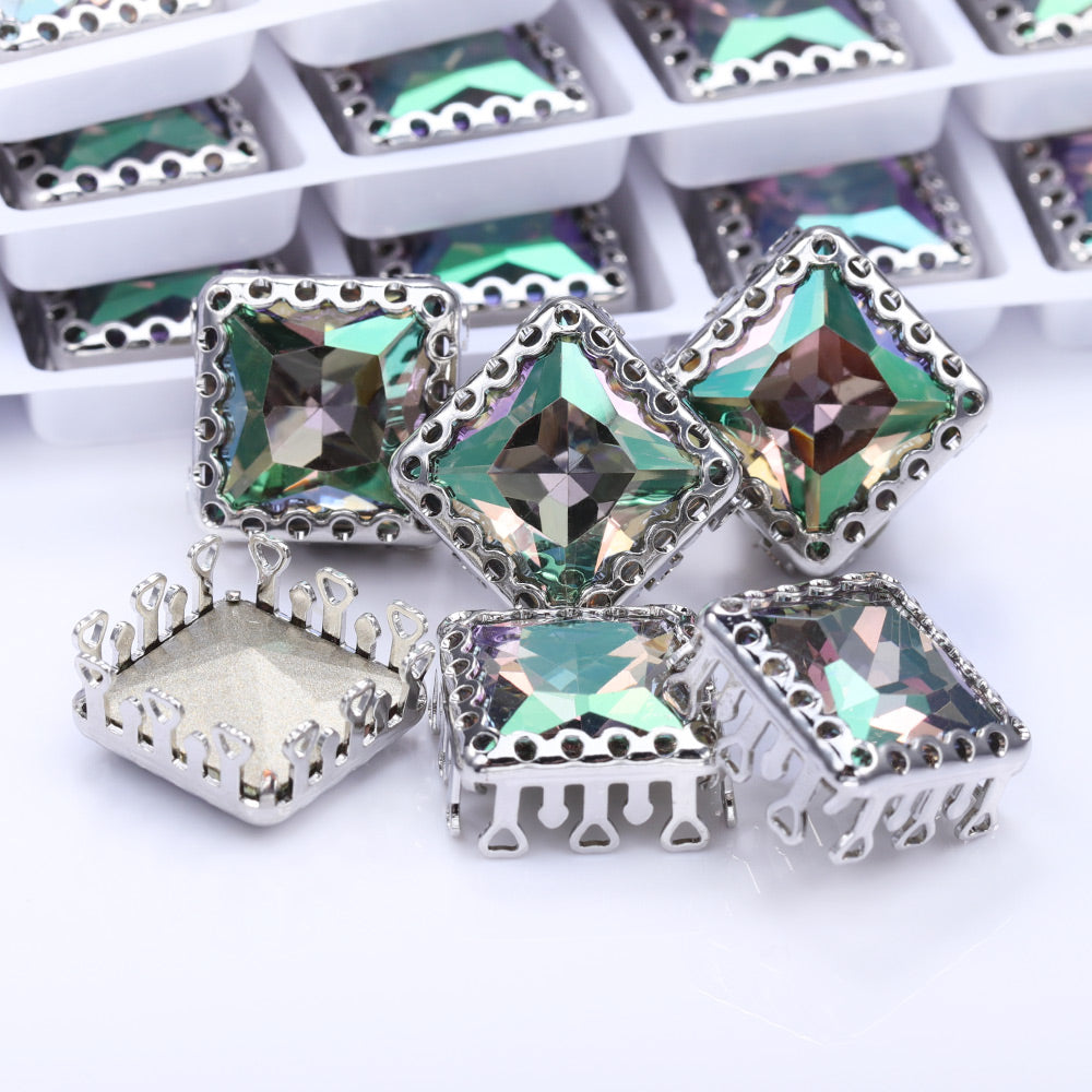 Ghost Light Princess Square Shape High-Quality Glass Sew-on Nest Hollow Claw Rhinestones
