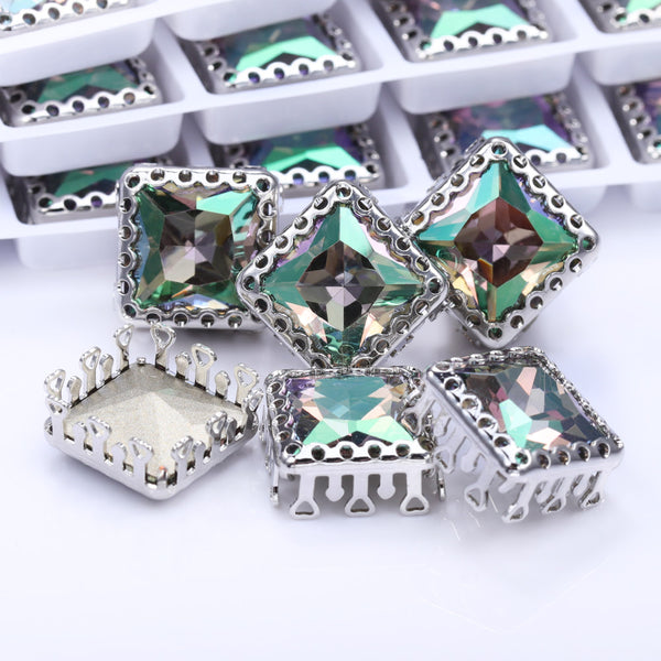Ghost Light Princess Square Shape High-Quality Glass Sew-on Nest Hollow Claw Rhinestones