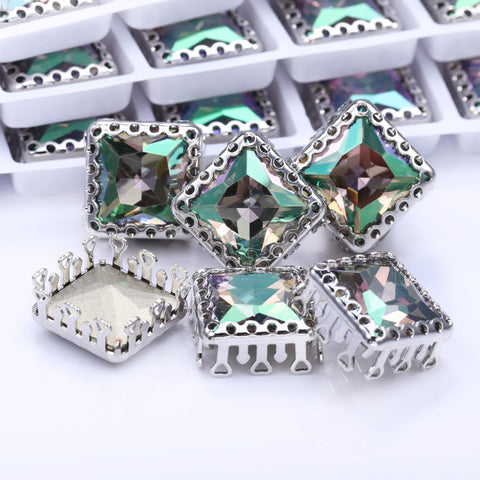 Ghost Light Princess Square Shape High-Quality Glass Sew-on Nest Hollow Claw Rhinestones
