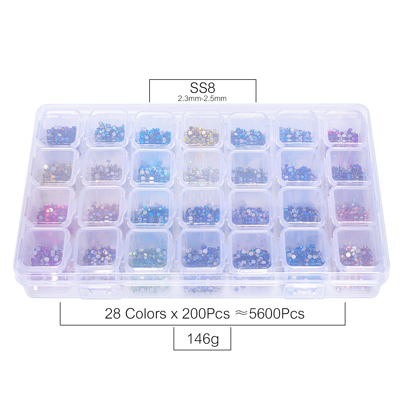 28-Color AB Mix Glass Rhinestones Kit – 28-Grid Box Flatback Gems for Nail Art & Crafts, Silver Foil Back, Assorted Shades Secondary image