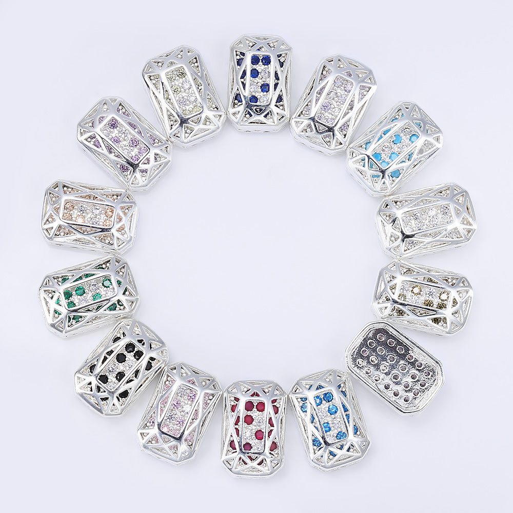 Octagon Shape Silver Plated High-Quality Sew-on Alloy Charms Inlaid Cubic Zirconia