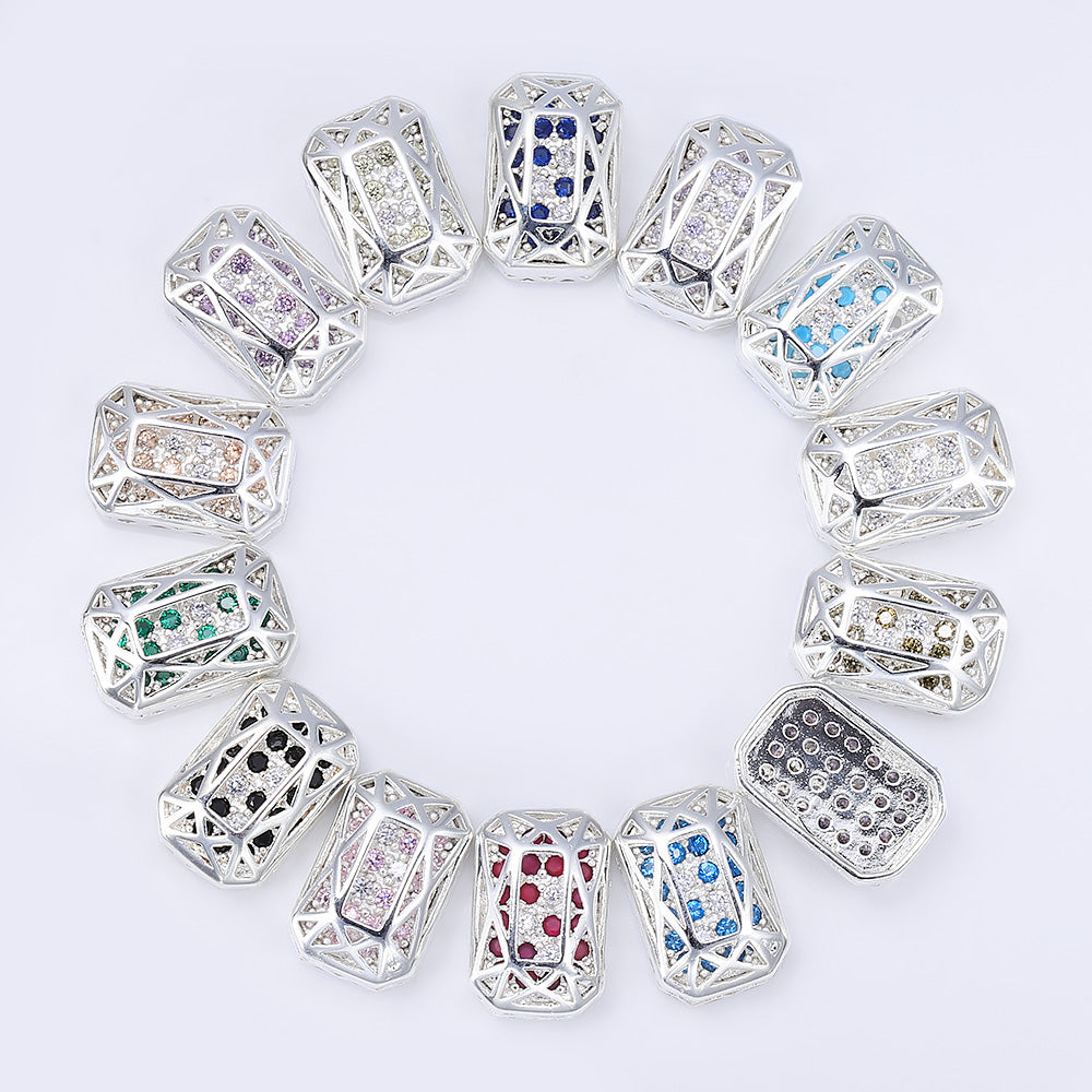 Octagon Shape Silver Plated High-Quality Sew-on Alloy Charms Inlaid Cubic Zirconia