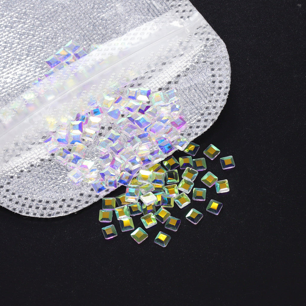Square Shape Crystal AB Unfoiled Flat Back Fancy Rhinestones