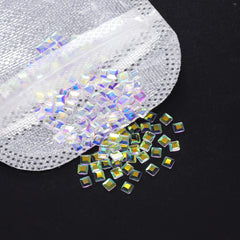 Cristal de forma cuadrada AB Rhinestones de elegancia plana de espalda plana