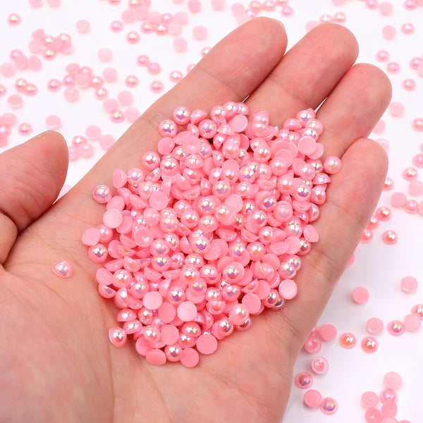 Dark Pink AB Resin Flat Back Pearls Multi Sizes WholesaleRhinestone