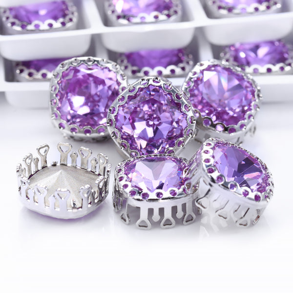 Violet Cushion Square Shape High-Quality Glass Sew-on Nest Hollow Claw Rhinestones WholesaleRhinestone