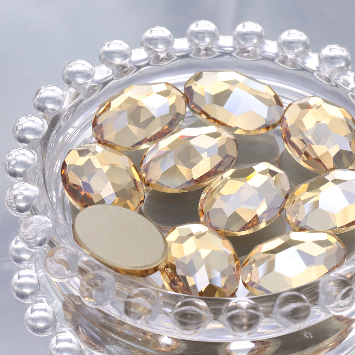 Golden Shadow Oval Shape High Quality Glass Beveled Flat Back Rhinestones WholesaleRhinestone