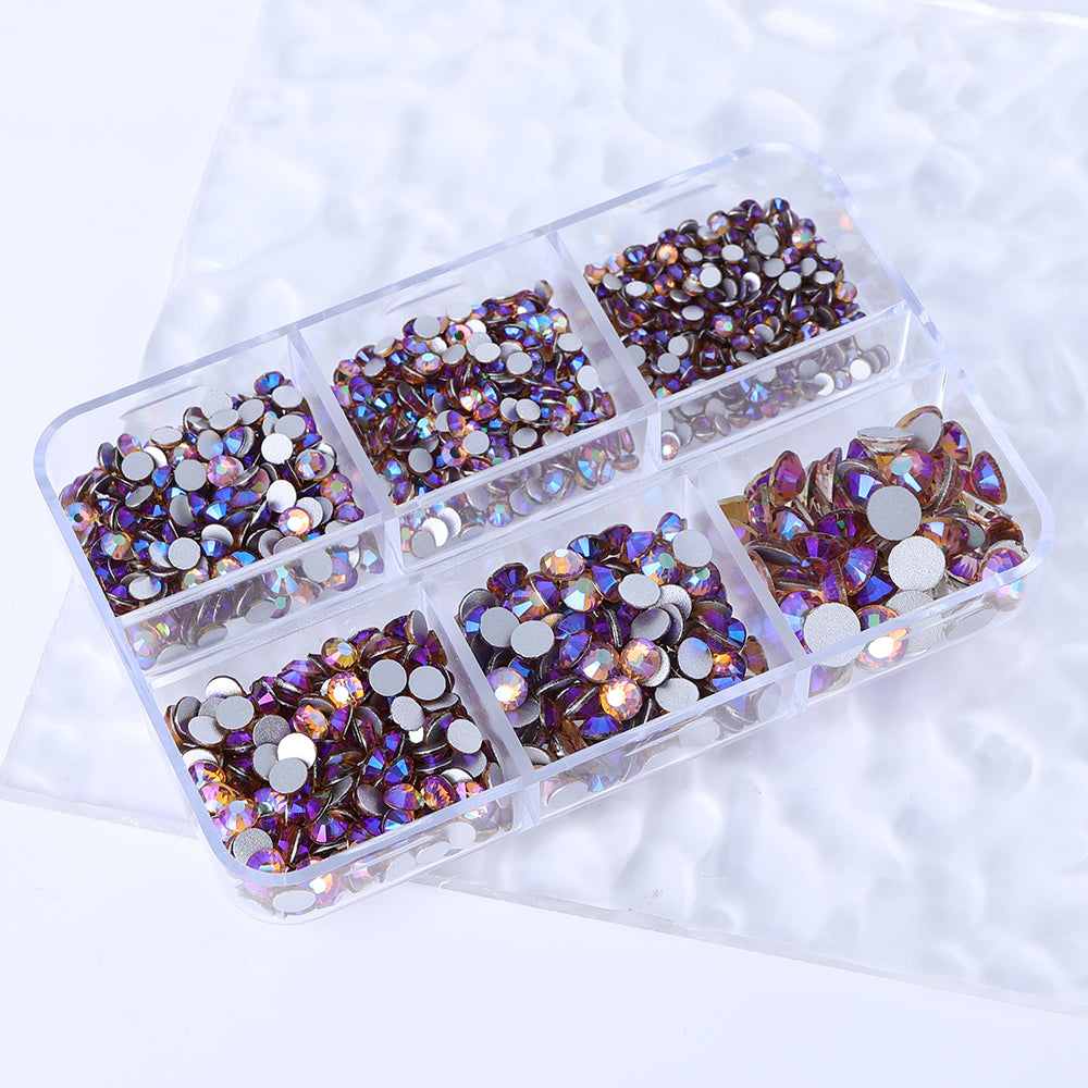 Mixed Sizes 6 Grid Box Light Colorado Topaz AB Glass FlatBack Rhinestones For Nail Art  Silver Back Secondary image