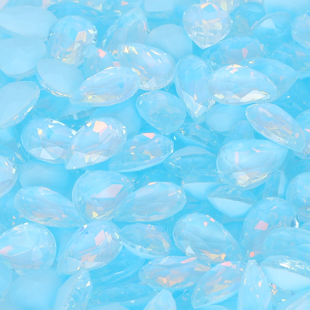 Aquamarine AM Drop Shape Glass Pointed Back Fancy Rhinestones