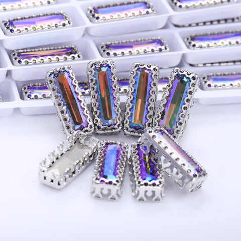 Ghost Light Princess Baguette Shape High-Quality Glass Sew-on Nest Hollow Claw Rhinestones