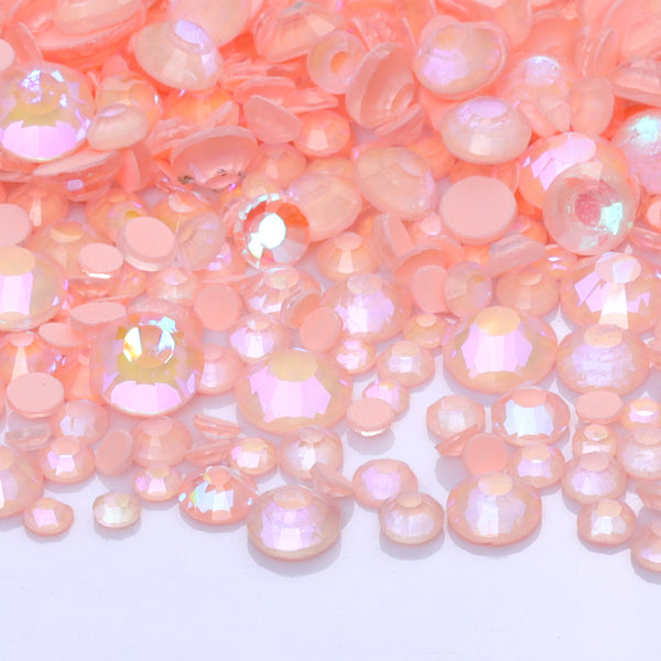 Mixed Sizes Neon Peach Pink AB Glass Flat Back Rhinestones For Nail Art WholesaleRhinestone